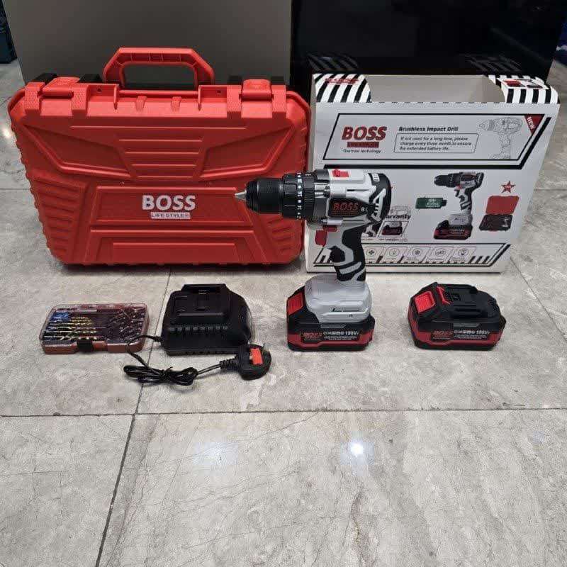 دریل شارژی چکشی باس مدل 198Volt-Brushlessمجموعه 6 عددی