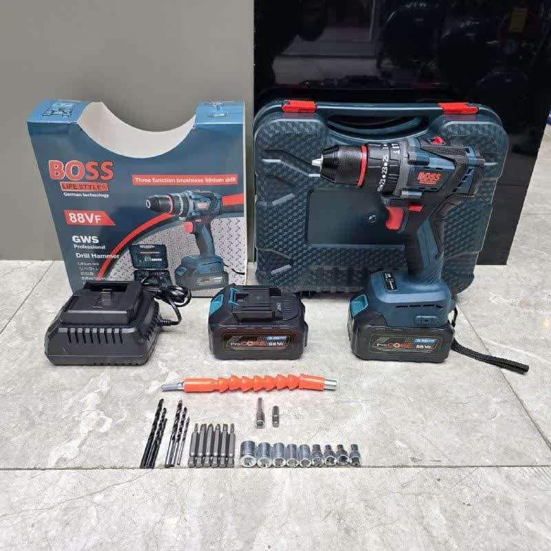 مجموعه 28 عددی دریل چکشی شارژی باس مدل BRUSHLESS-88VOLT- SIGNLE