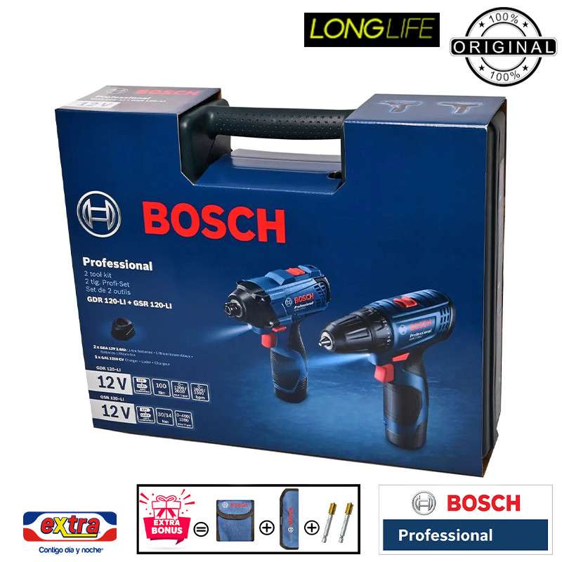 مجموعه بکس و دریل شارژی بوش مدل فوق حرفه ای GDR 120 LI & GSR 120 Li Extra Professional