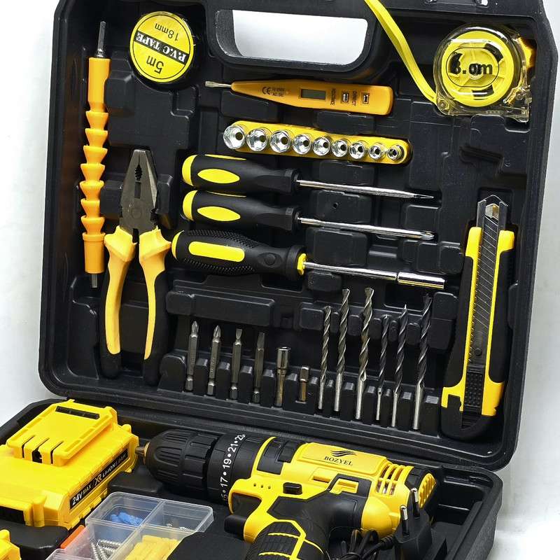 دریل پیچ گوشتی شارژی چکشی بوزیل مدل BOZ-04 مجموعه 95 عددی